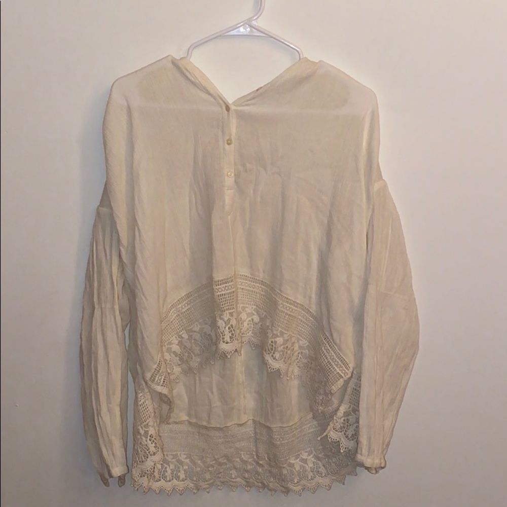 Creme/Off White Lace Top with Button Sleeves